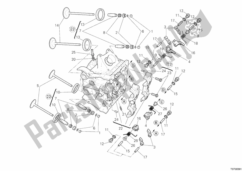 All parts for the Horizontal Cylinder Head of the Ducati Multistrada 1200 S Sport USA 2011